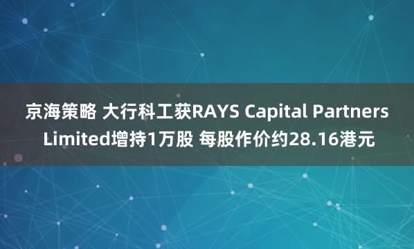 京海策略 大行科工获RAYS Capital Partners Limited增持1万股 每股作价约28.16港元